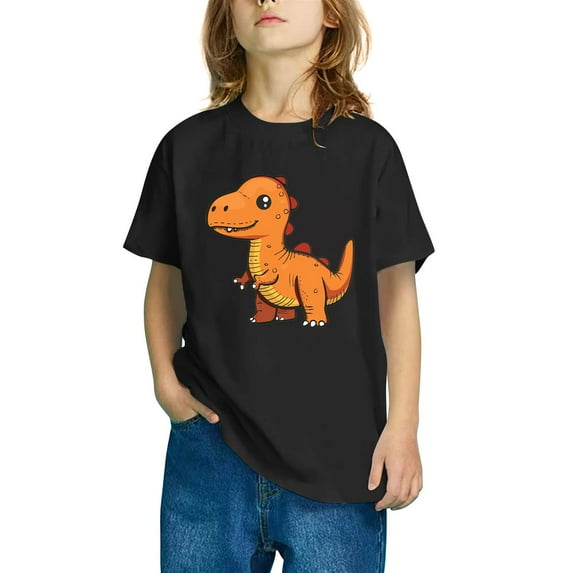 Odeerbi Kids Boys Girls T-shirt Dinosaur Print Short Sleeve Cotton Tee Tops Kids Fashion Cute Round Neck Cartoon Print Tees Black