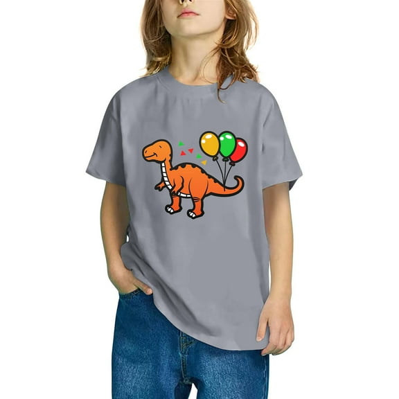 Odeerbi Kids Boys Girls T-shirt Dinosaur Print Short Sleeve Cotton Tee Tops Kids Fashion Cute Round Neck Cartoon Print Tees Gray