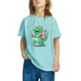 thumbnail image 1 of Odeerbi Toddler Boys Girls T-shirt Dinosaur Print Short Sleeve Cotton Tee Tops Kids Fashion Cute Round Neck Cartoon Print Tees Light Blue, 1 of 5