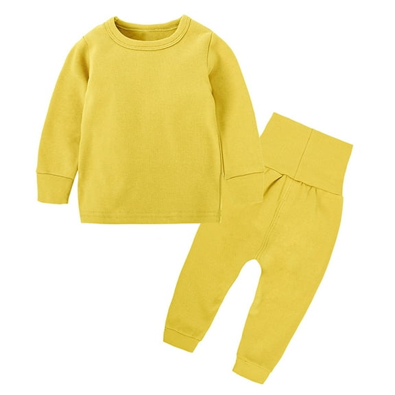 Odeerbi Toddler Boys Girls Thermal Cotton Outfits Winter Crew Neck Long Sleeve 2025 Casual Gold Silk Trousers Set Yellow 2-3 Years