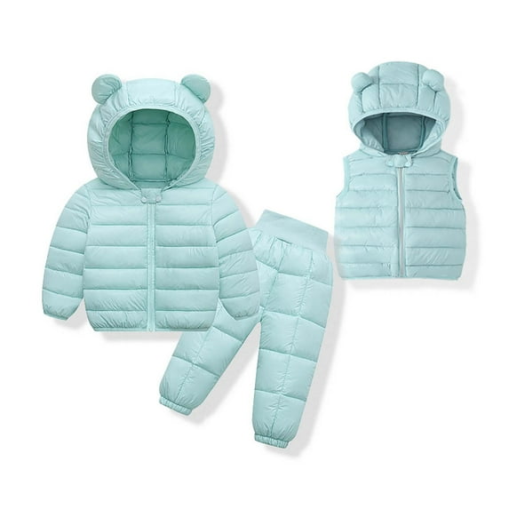 Odeerbi Toddler Boys Girls Thermal Winter Outfits Snowsuits Hooded Puffer Jacket Quilted Padded Pants Down Vest Three Piece Set Lightweight Outerwear Set Toddler Clothes Green