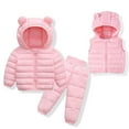 thumbnail image 1 of Odeerbi Toddler Boys Girls Thermal Winter Outfits Snowsuits Hooded Puffer Jacket Quilted Padded Pants Down Vest Three Piece Set Lightweight Outerwear Set Toddler Clothes Pink, 1 of 4