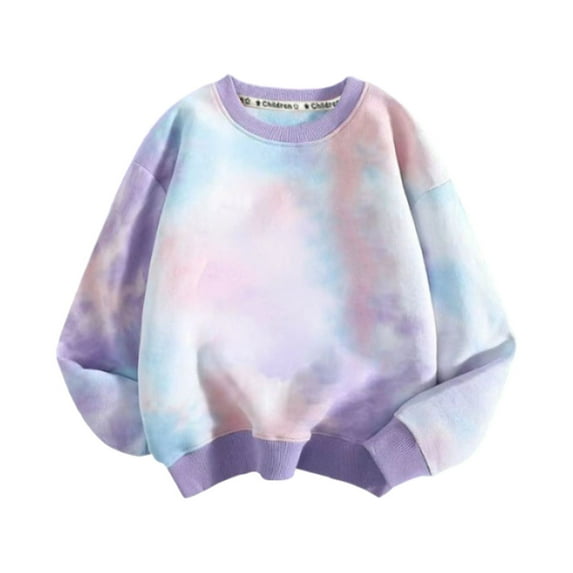 Odeerbi Toddler Boys Girls Tie-dye Sweatshirt Fall Cotton Tops Trendy New Sweatshirt Long Sleeve Bottoming Shirt Purple 5-6 Years