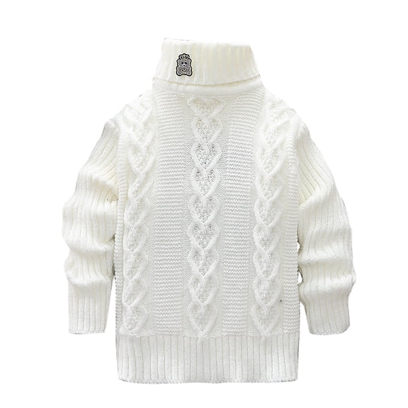 Odeerbi Toddler Boys Girls Turtleneck Sweater Cable Knit Chunky Sweater Fashion Children Winter Warm Casual Long Sleeve Thickened Sweater White