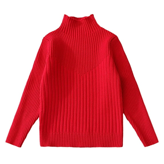 Odeerbi Toddler Boys Girls Turtleneck Sweater Rib Knit Sweater Children's Fall Winter Thermal Basic Layering T-shirt Pullover Sweater Red