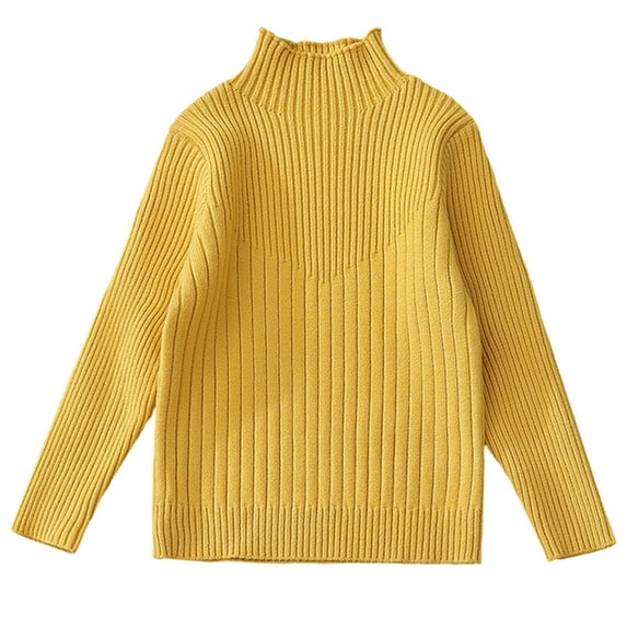 Odeerbi Toddler Boys Girls Turtleneck Sweater Rib Knit Sweater Children's Fall Winter Thermal Basic Layering T-shirt Pullover Sweater Yellow