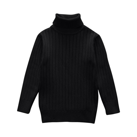 Odeerbi Toddler Boys Girls Turtleneck Sweater Rib Knit Sweater Fashion Children Casual Winter Warm Long Sleeve Solid Color Thickened Sweater Black