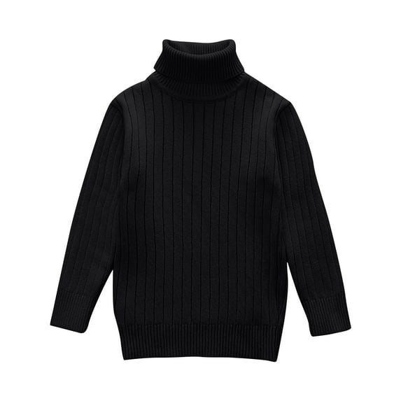 Odeerbi Toddler Boys Girls Turtleneck Sweater Rib Knit Sweater Fashion Children Casual Winter Warm Long Sleeve Solid Color Thickened Sweater Black