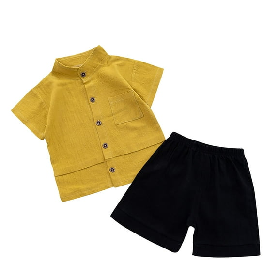 Odeerbi Toddler Boys Girls Two Piece Outfits Cotton Summer Clothes Short Sleeve T-shirt Shorts Baby Clothes Set Yellow