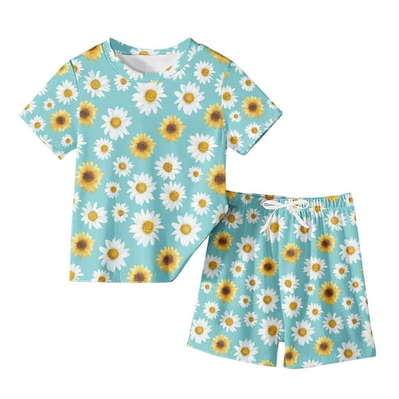 Odeerbi Toddler Boys Girls Two Piece Outfits Summer Clothes Fashion Casual Dinosaur Cartoon Printed Round Neck Short Sleeve Tops Shorts Set Mint Green