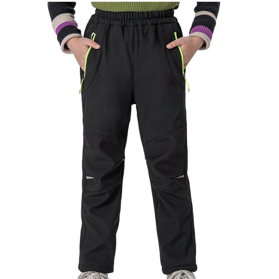 Odeerbi Toddler Boys Girls Waterproof Ski Pants Winter Warm Fleece Hiking Pants Fashion Solid Color Outdoor Keep Warm Windproof Plush Hiking Ski Pants Black 5-6 Years