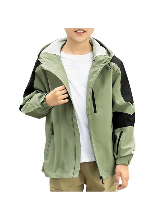 Toddler Boys Girls Waterproof Softshell Jacket Fall Windbreaker Fashion Casual Jacket Long Sleeve Long Sleeve Hooded Jacket Solid Color Clothing Outwear Olive Green
