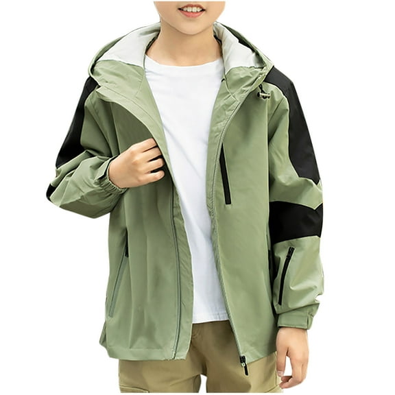 Odeerbi Toddler Boys Girls Waterproof Softshell Jacket Fall Windbreaker Fashion Casual Jacket Long Sleeve Long Sleeve Hooded Jacket Solid Color Clothing Outwear Olive Green