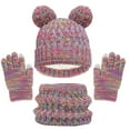 thumbnail image 1 of Odeerbi Toddler Boys Girls Winter Beanie Hat Neck Warmer Gloves Set Kids Thick Ski Cap With PomPom Winter Beanie Hat Warm Knit Scarf Gloves Set Multicolor One Size, 1 of 7