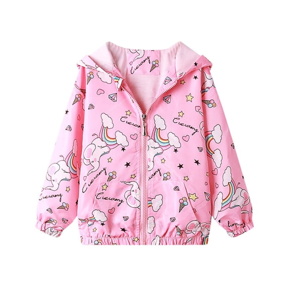 Odeerbi Toddler Boys Girls Winter Coat Cartoon Printed Hooded Jacket Warm Outerwear Overcoat Children's Long Sleeve Zippered Hooded Jacket Loose Coat Pink-4