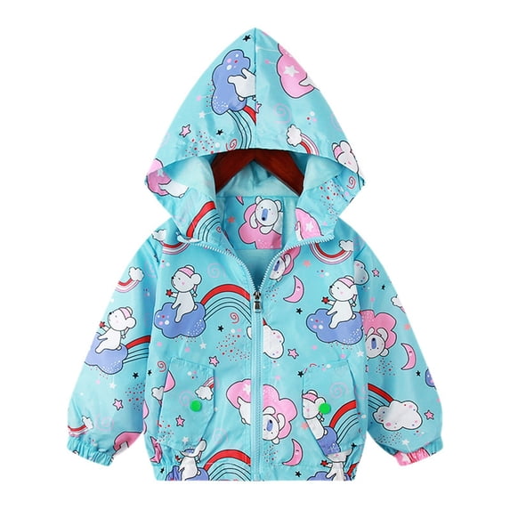 Odeerbi Toddler Boys Girls Winter Coat Cartoon Printed Hooded Jacket Warm Outerwear Overcoat Children's Long Sleeve Zippered Hooded Jacket Loose Coat