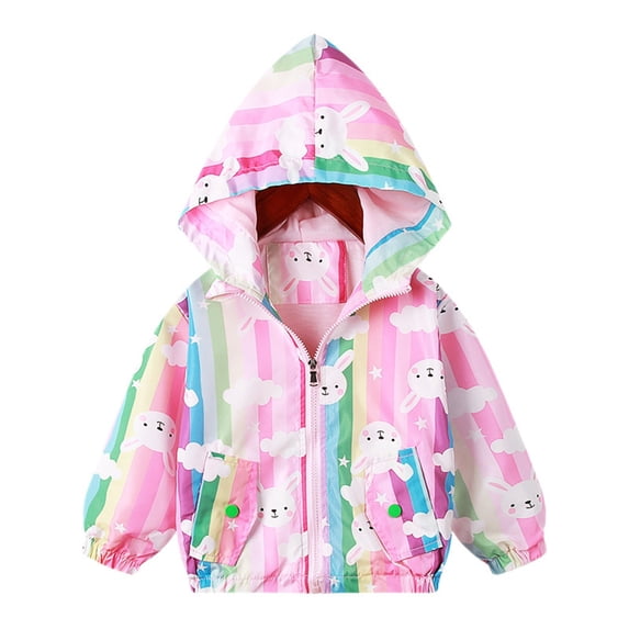 Odeerbi Toddler Boys Girls Winter Coat Cartoon Printed Hooded Jacket Warm Outerwear Overcoat Children's Long Sleeve Zippered Hooded Jacket Loose Coat