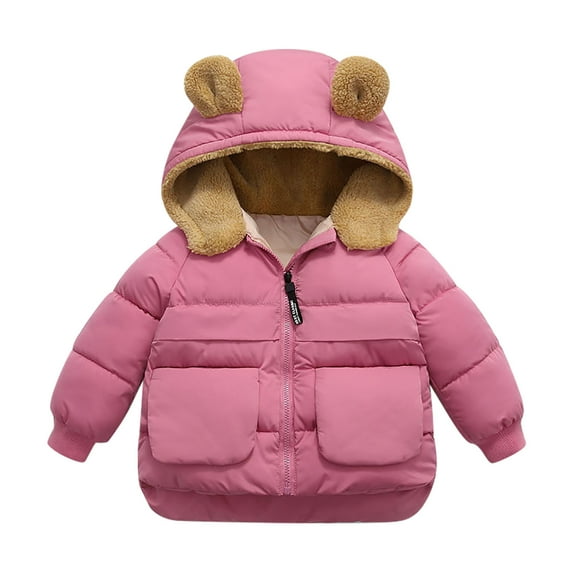 Odeerbi Toddler Boys Girls Winter Coat Fleece Lined Puffer Jacket Thermal Padded Coats Kids Cute Solid Color Plush Thick Keep Warm Hooded Coat Outerwear Toddler Clothes Pink