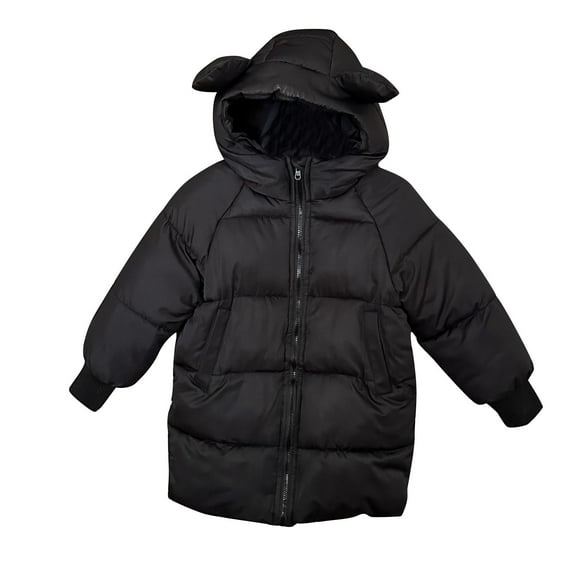 Odeerbi Toddler Boys Girls Winter Coat Quilted Puffer Jacket Thermal Padded Coats Kids Solid Color Hooded Jacket Cotton Thick Velvet Zipper Outerwear Toddler Clothes Black