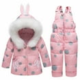 thumbnail image 1 of Odeerbi Toddler Boys Girls Winter Down Jacket Winter Baby Polka Printing Thickened Down Coat Strap Pants Two-piece Suit Pink 3-4 Years, 1 of 4