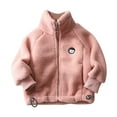 thumbnail image 1 of Odeerbi Toddler Boys Girls Winter Fleece Coat 2025 Fashion Solid Color Cute Keep Warm Thickening Plush Zipper Coat Pink 3-4 Years, 1 of 4