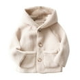 thumbnail image 1 of Odeerbi Toddler Boys Girls Winter Fleece Coat Fashion Solid Color Cute Plush Thickening Keep Warm Button Hooded Coat White 5-6 Years, 1 of 4