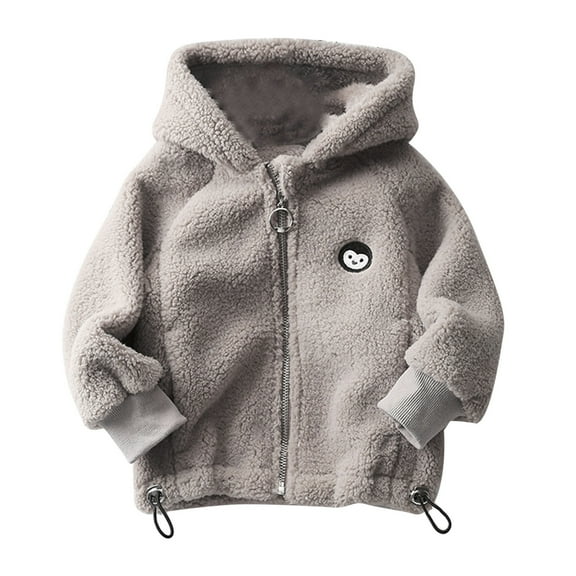 Odeerbi Toddler Boys Girls Winter Fleece Coat 2025 Fashion Solid Color Cute Plush Thickening Keep Warm Zipper Hooded Coat Gray 2-3 Years