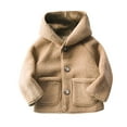 thumbnail image 1 of Odeerbi Toddler Boys Girls Winter Fleece Coat 2025 Fashion Solid Color Cute Plush Thickening Keep Warm Button Hooded Coat Khaki 2-3 Years, 1 of 4