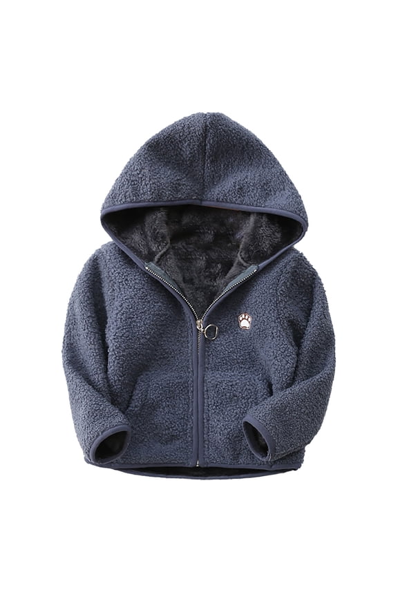 Toddler Boys Girls Winter Fleece Lined Jacket Fashion Solid Color Cute Keep Warm Plush Thickening Zipper Hoodie Coat Navy 12-18 Months