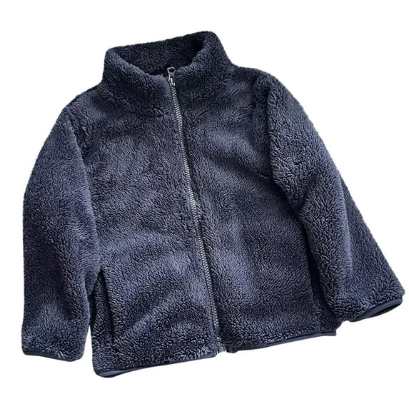 Odeerbi Toddler Boys Girls Winter Fleece Lined Jacket Fashion Children Comfortable Casual Zipper Stand Collar Solid Color Cardigan Long Sleeve Outwear Navy 5-6 Years