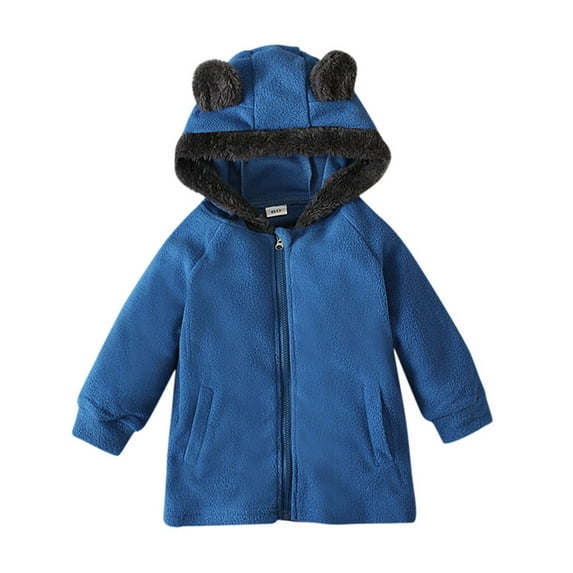 Odeerbi Toddler Boys Girls Winter Fleece Lined Jacket Toddler Kids Baby 2025 Fashion Cute Solid Color Keep Warm Zipper Bear Ear Hooded Jacket Coat Blue 18-24 Months