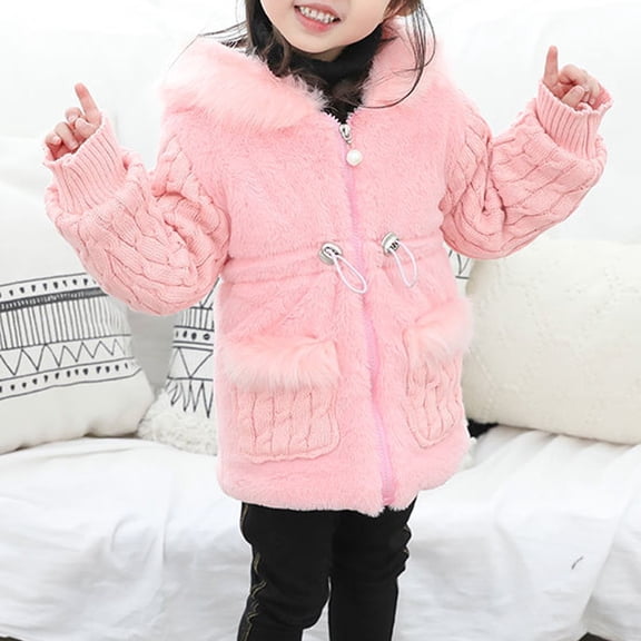 Odeerbi Toddler Boys Girls Winter Fleece Lined Jacket Waterproof Fleece Lined Thick Down Coats Puffy Cotton Jackets With Hood Pink 1-2 Years