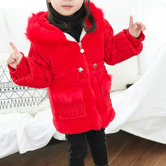 Odeerbi Toddler Boys Girls Winter Fleece Lined Jacket Waterproof Fleece Lined Thick Down Coats Puffy Cotton Jackets With Hood Red 3-4 Years