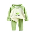 thumbnail image 1 of Odeerbi Toddler Boys Girls Winter Fleece Pajamas Plush Thermal Warm Sleepwear Baby Kids Cartoon Print Thickening 2 Piece Loungewear Set Long Sleeve Home Wear Clothes PJs Suit Green, 1 of 3