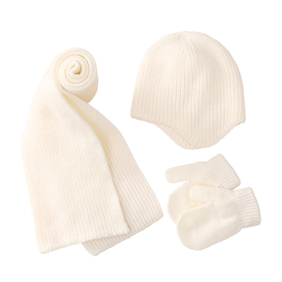 Odeerbi Toddler Boys Girls Winter Knitted Beanie Hat Scarf Gloves Set Children Knit Hat Warm Scarf Gloves Three Piece Thickened Pullover Hat White One Size