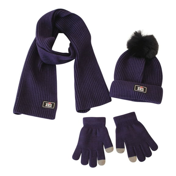 Odeerbi Toddler Boys Girls Winter Knitted Beanie Hat Scarf Gloves Set Children Knit Hat Warm Scarf Gloves Three Piece Thickened Pullover Hat Navy One Size