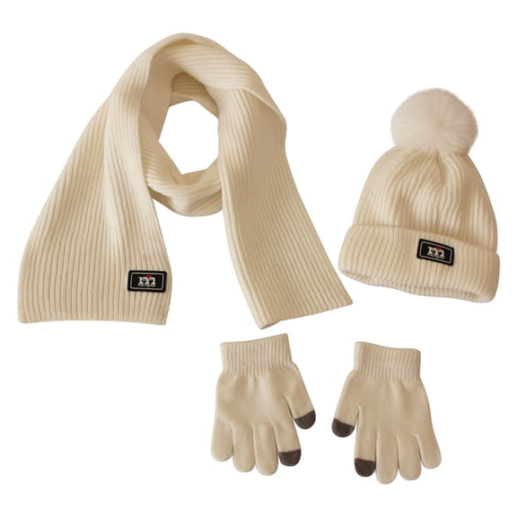 Odeerbi Toddler Boys Girls Winter Knitted Beanie Hat Scarf Gloves Set Children Knit Hat Warm Scarf Gloves Three Piece Thickened Pullover Hat White One Size