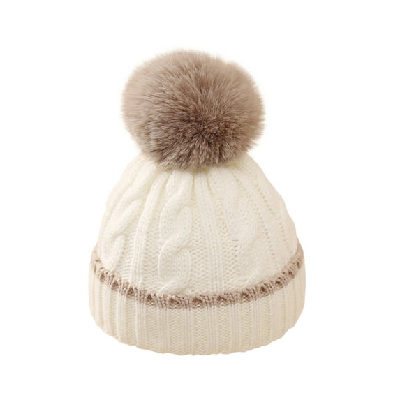 Odeerbi Toddler Boys Girls Winter Knitted Beanie with Pompom Baby Lovely Knitted Hat For Warmth And Thick Pullover Hat Khaki One Size