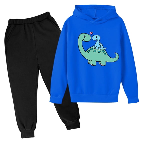 Odeerbi Toddler Boys Girls Winter Outfits Dinosaur Sweatsuits Children Fashion Casual Tracksuit Long Sleeve Dinosaur Print Hoodies Sweatpants Set Blue