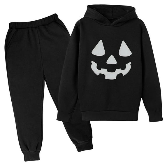 Odeerbi Toddler Boys Girls Winter Outfits Halloween Sweatsuits Fashion Children Casual Tracksuit Long Sleeve Halloween Print Hoodies Sweatpants Set Black