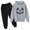 thumbnail image 1 of Odeerbi Toddler Boys Girls Winter Outfits Halloween Sweatsuits Fashion Children Casual Tracksuit Long Sleeve Halloween Print Hoodies Sweatpants Set Gray, 1 of 3