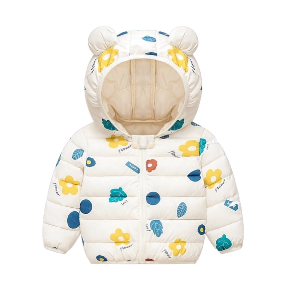 Odeerbi Toddler Boys Girls Winter Padded Coat Baby Kids Cute Down Jacket With Ear Hoodie Spring Girls Clothes Infant Children's Clothing Boys Coat White 18-24 Months