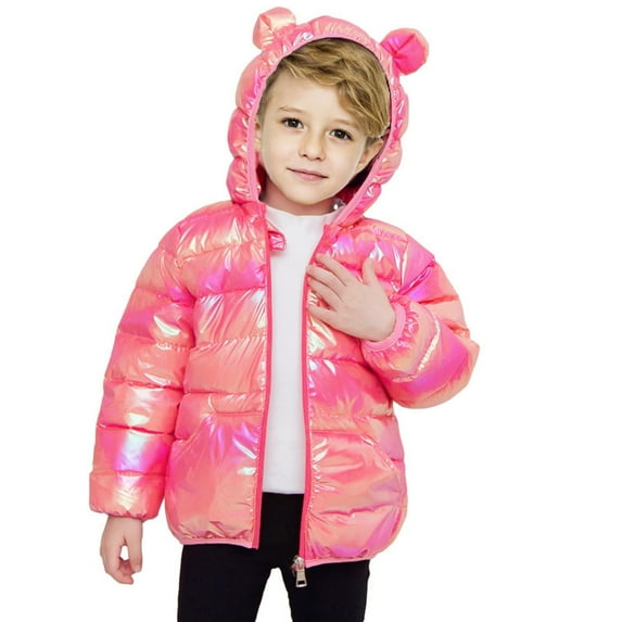 Odeerbi Toddler Boys Girls Winter Padded Coat Baby Kids Cute Down Jacket With Ear Hoodie Spring Girls Clothes Infant Children's Clothing Boys Coat Hot Pink 2-3 Years