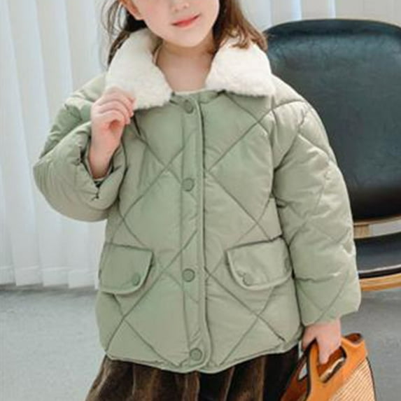 Odeerbi Toddler Boys Girls Winter Padded Coat Children's Winter Cotton Clothing Wool Collar Thickened Warm Jacket Green 2-3 Years