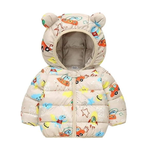 Odeerbi Toddler Boys Girls Winter Padded Coat Waterproof Fleece Lined Winter Coat Thick Down Coats Puffy Cotton Jackets With Hood Khaki 5-6 Years