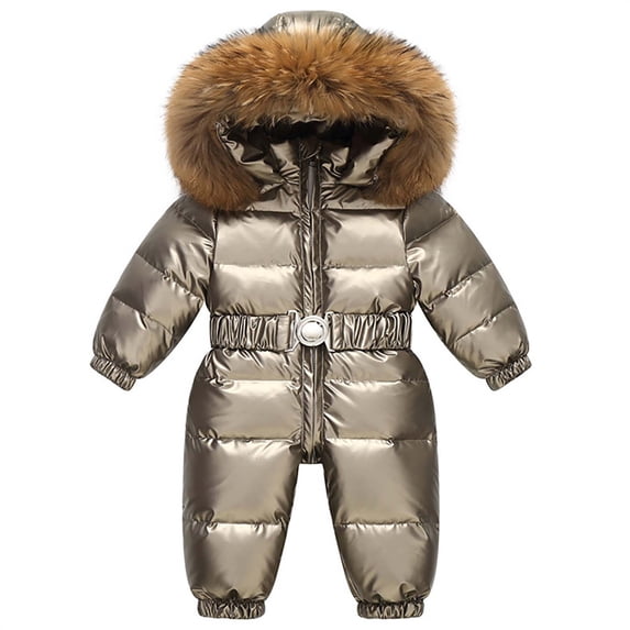 Odeerbi Toddler Boys Girls Winter Snowsuit Warm Hooded Puffer Jacket Onesie Jumpsuit Childrens Ski Sui Down Jackets Outdoor Skiing Jackets Thick Jumpsuits Gold