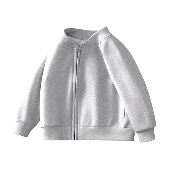 Odeerbi Toddler Boys Girls Winter Thermal Baseball Jacket Sweatshirt Coat Sport Outerwear Solid Color Baseball Uniform Jacket Baby Zipper Cardigan Solid Color Sports Coat Gray