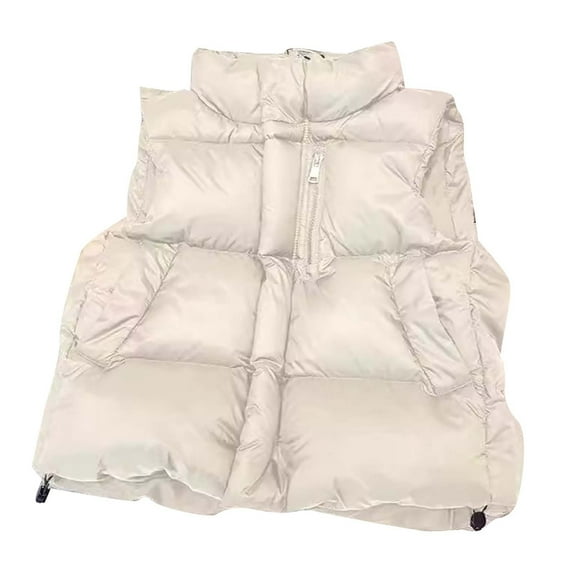 Odeerbi Toddler Boys Girls Winter Thermal Puffer Vest Stand Collar Lightweight Down Gilet Vest Middle Large Children Round Neck Outerwear Padded Waistcoat Beige