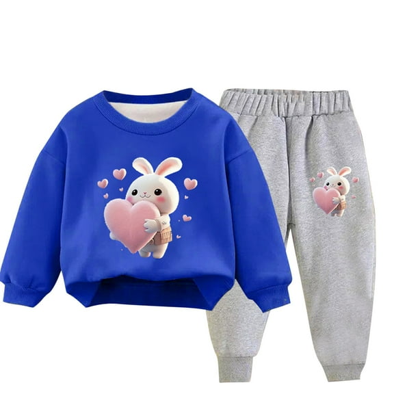 Odeerbi Toddler Boys Girls Winter Warm Fleece Sweatsuits Two Piece Outfits Set Cartoon Printed Sweatshirt Jogger Pants Tracksuit Set Plush Loose Pullover Sweater Casual Hoodie Blue