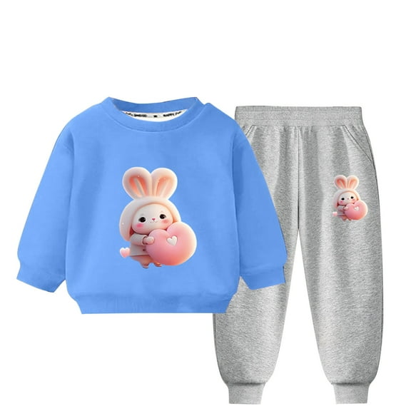 Odeerbi Toddler Boys Girls Winter Warm Fleece Sweatsuits Two Piece Outfits Set Cartoon Printed Sweatshirt Jogger Pants Tracksuit Set Plush Loose Pullover Sweater Casual Hoodie Light Blue